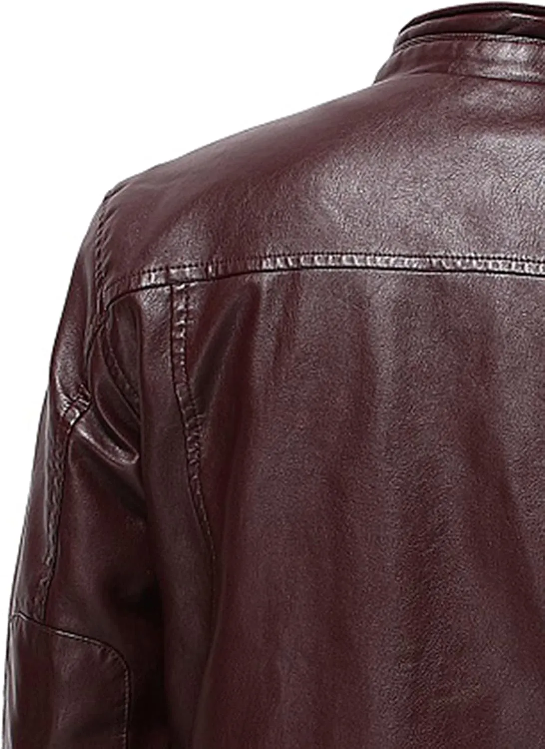 Leather Jacket Men Trendy Stand Collar Slim Fit Faux Leather Jacket Zip-Up Motorcycle Biker Coat with Pockets