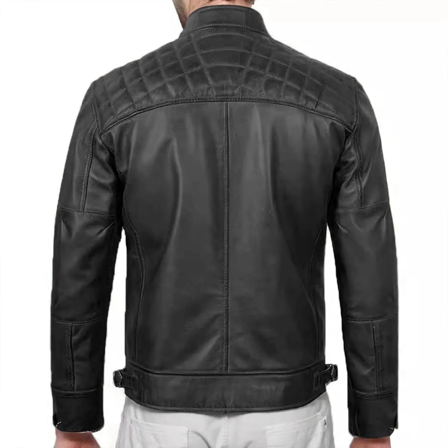 Leather Motorcycle Jacket Men - Stand Collar Punk Motorcycle Leather Jackets Long Sleeve Zipper Biker Coats Outwear