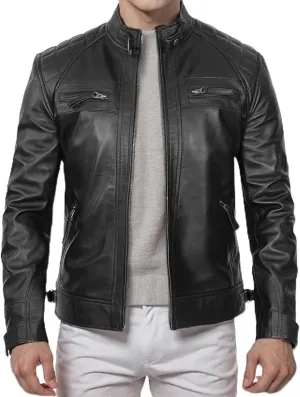 Leather Motorcycle Jacket Men - Stand Collar Punk Motorcycle Leather Jackets Long Sleeve Zipper Biker Coats Outwear
