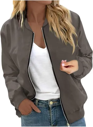 Light Jackets for Women Stand Collar Zip Up Long Sleeve Jacket with Pockets Solid Color Running Sweatshirts Jackets