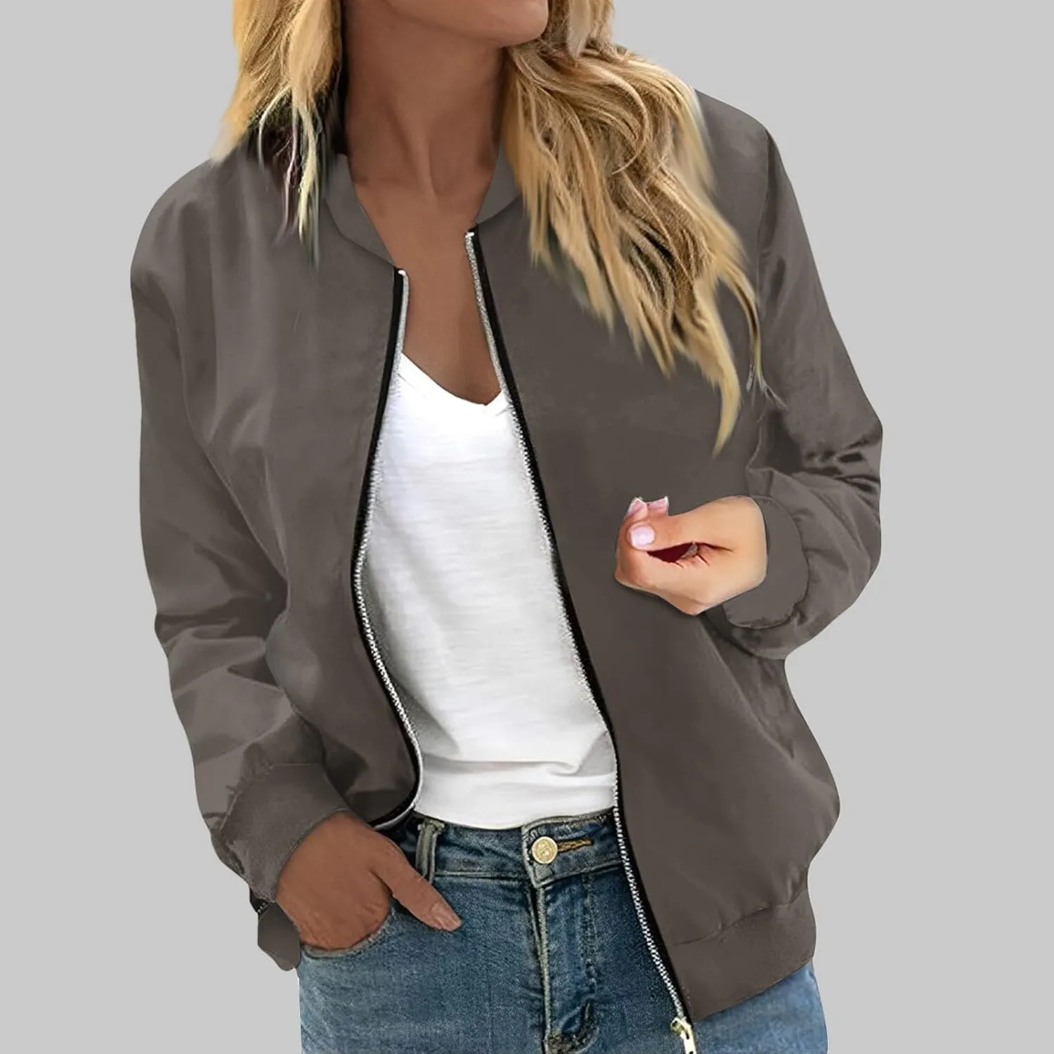 Light Jackets for Women Stand Collar Zip Up Long Sleeve Jacket with Pockets Solid Color Running Sweatshirts Jackets