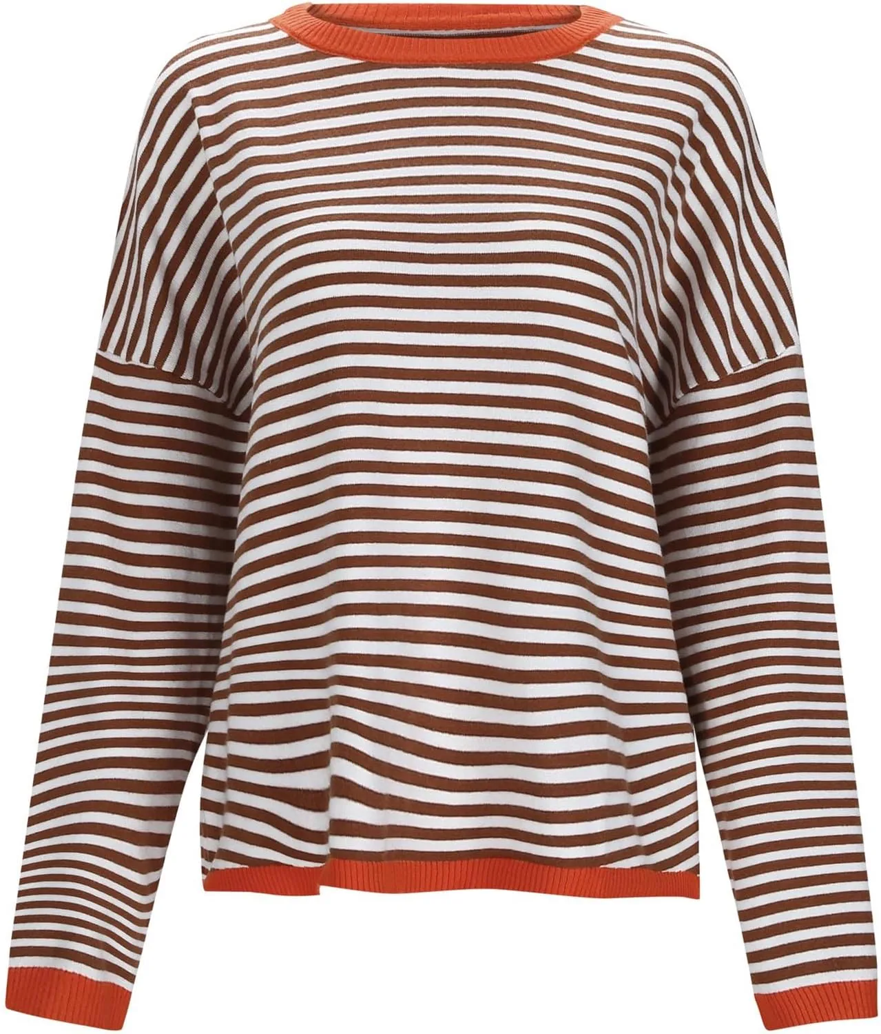 Light Sweatshirt for Women Fashion Casual Round Neck Striped Tops Long Sleeved Sweater Hoodless Hoodie
