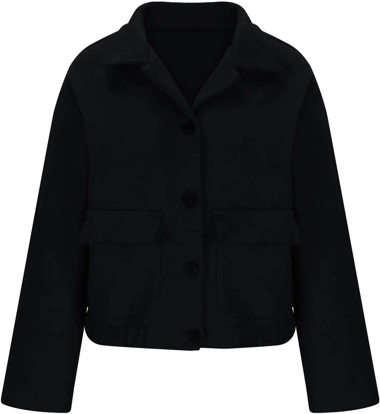 Lmdudan Women Short Wool Blend Jacket Lapel Single Breasted Long Sleeve Cropped Coat Wool Jacket with Flap Pockets Pea Coats
