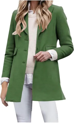 Lmdudan Women Wool Blend Open Front Jacket Elegant Lapel Collar Cardigan Coat Fashion Solid Color Cozy Winter Outerwear Tops
