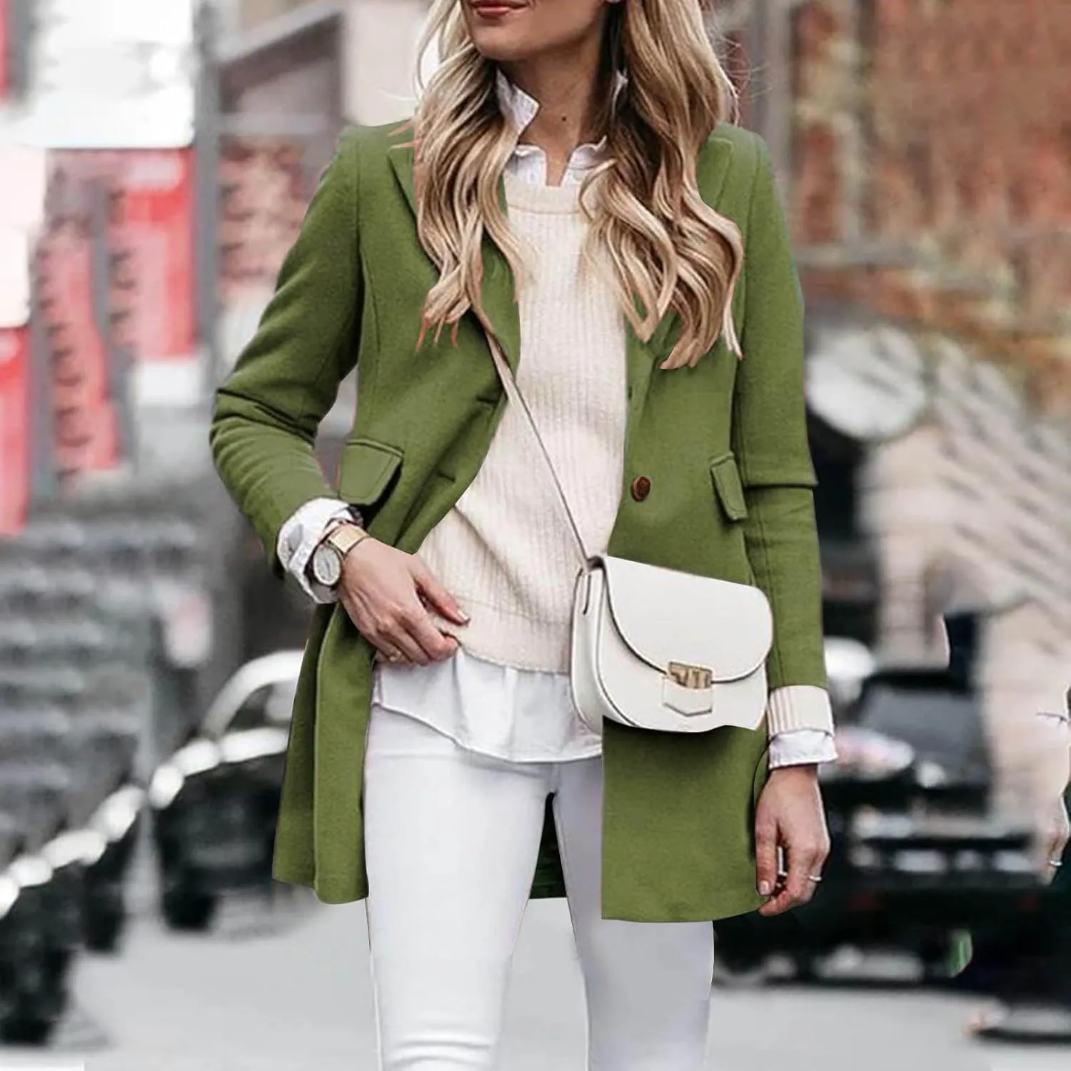 Lmdudan Women Wool Blend Open Front Jacket Elegant Lapel Collar Cardigan Coat Fashion Solid Color Cozy Winter Outerwear Tops