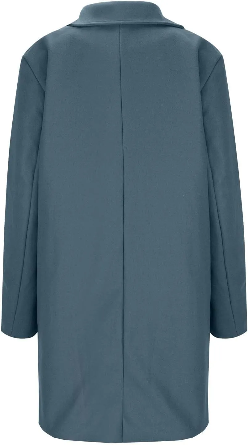 Lmdudan Women's Wool Blend Coats Notch Lapel Double Breasted Mid Long Pea Coat Fashion Solid Color Coat Jacket with Pockets