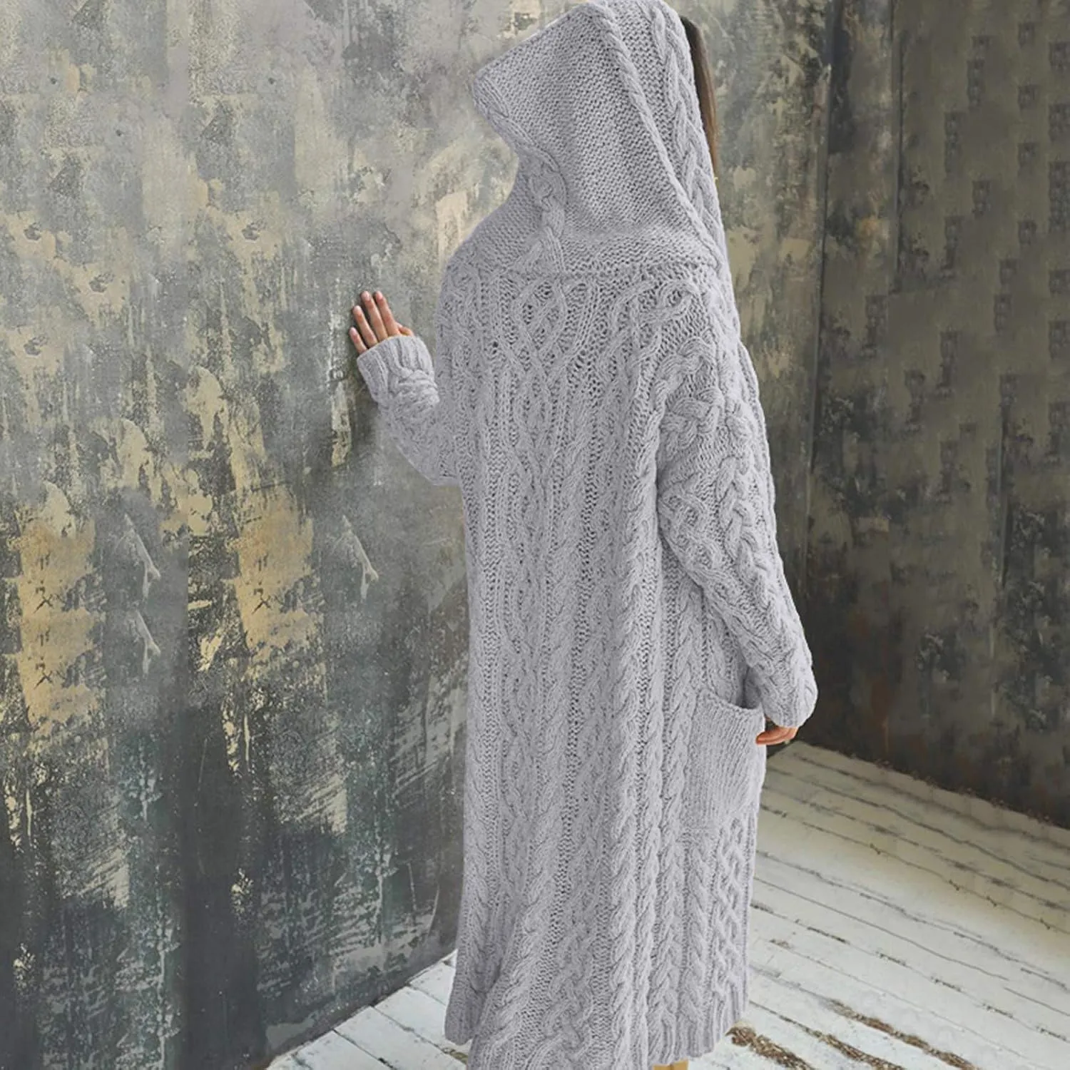 Long Cardigan Sweaters for Women Cardigan for Women with Hood Plus Size Long Sleeve Cable Knit Cardigan Outwear