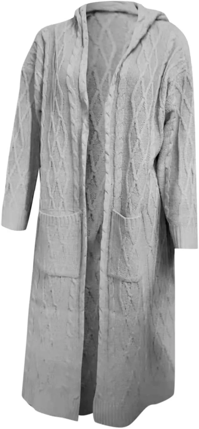 Long Cardigan Sweaters for Women Cardigan for Women with Hood Plus Size Long Sleeve Cable Knit Cardigan Outwear