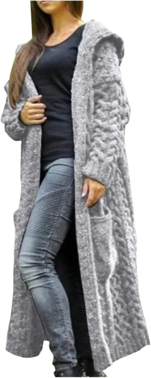 Long Cardigan Sweaters for Women Cardigan for Women with Hood Plus Size Long Sleeve Cable Knit Cardigan Outwear