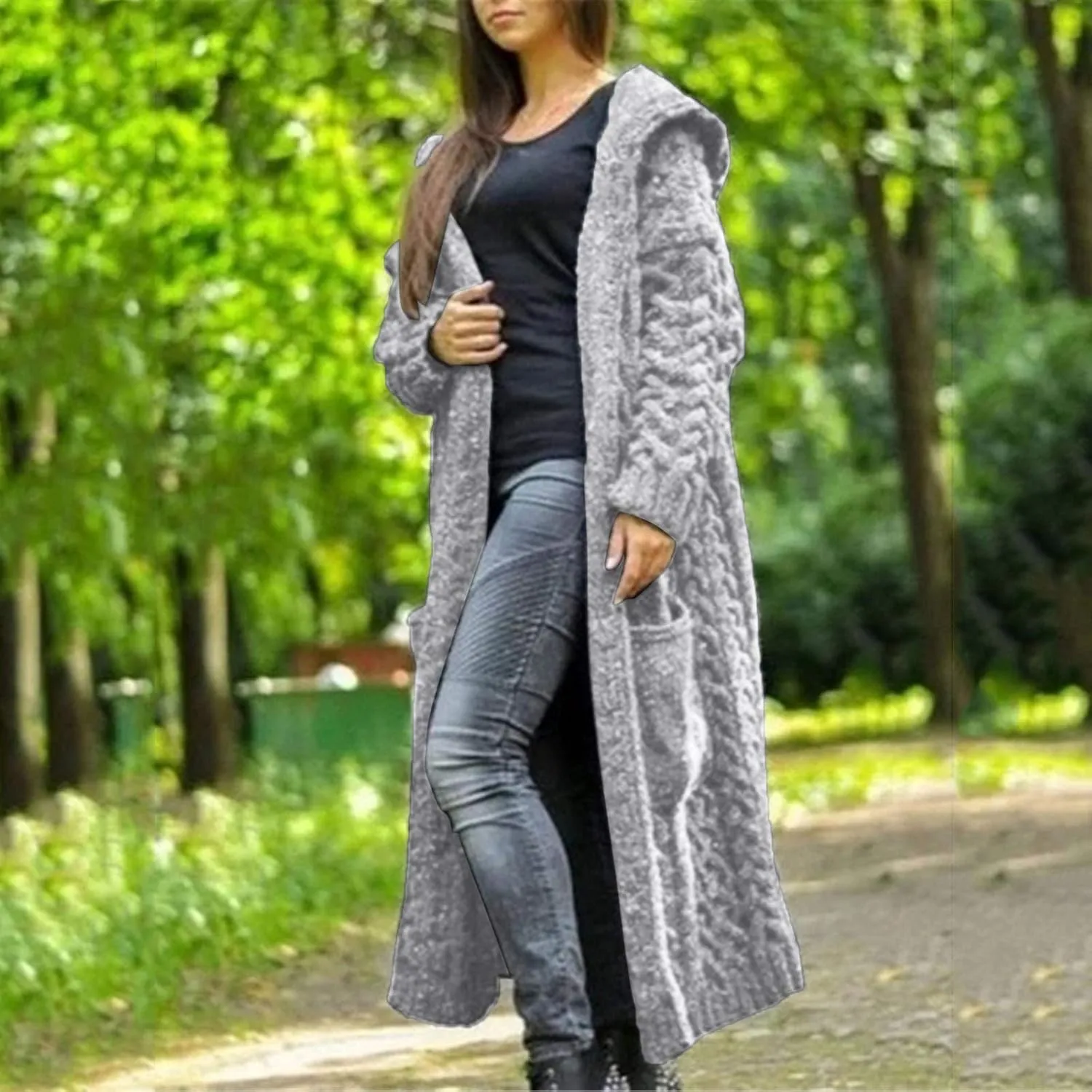 Long Cardigan Sweaters for Women Cardigan for Women with Hood Plus Size Long Sleeve Cable Knit Cardigan Outwear