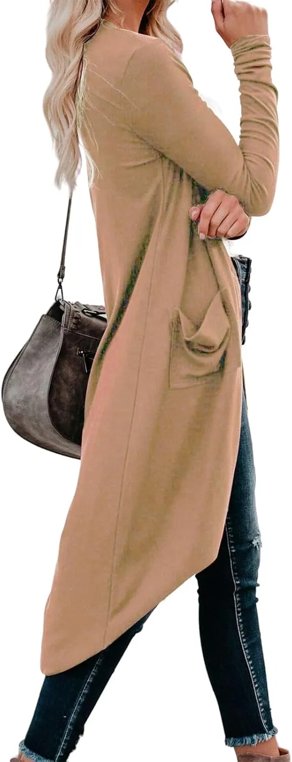 Long Cardigan Sweaters for Women Knit Open Front Cardigans Casual Button Down Long Sleeve Jacket Outwear with Pockets