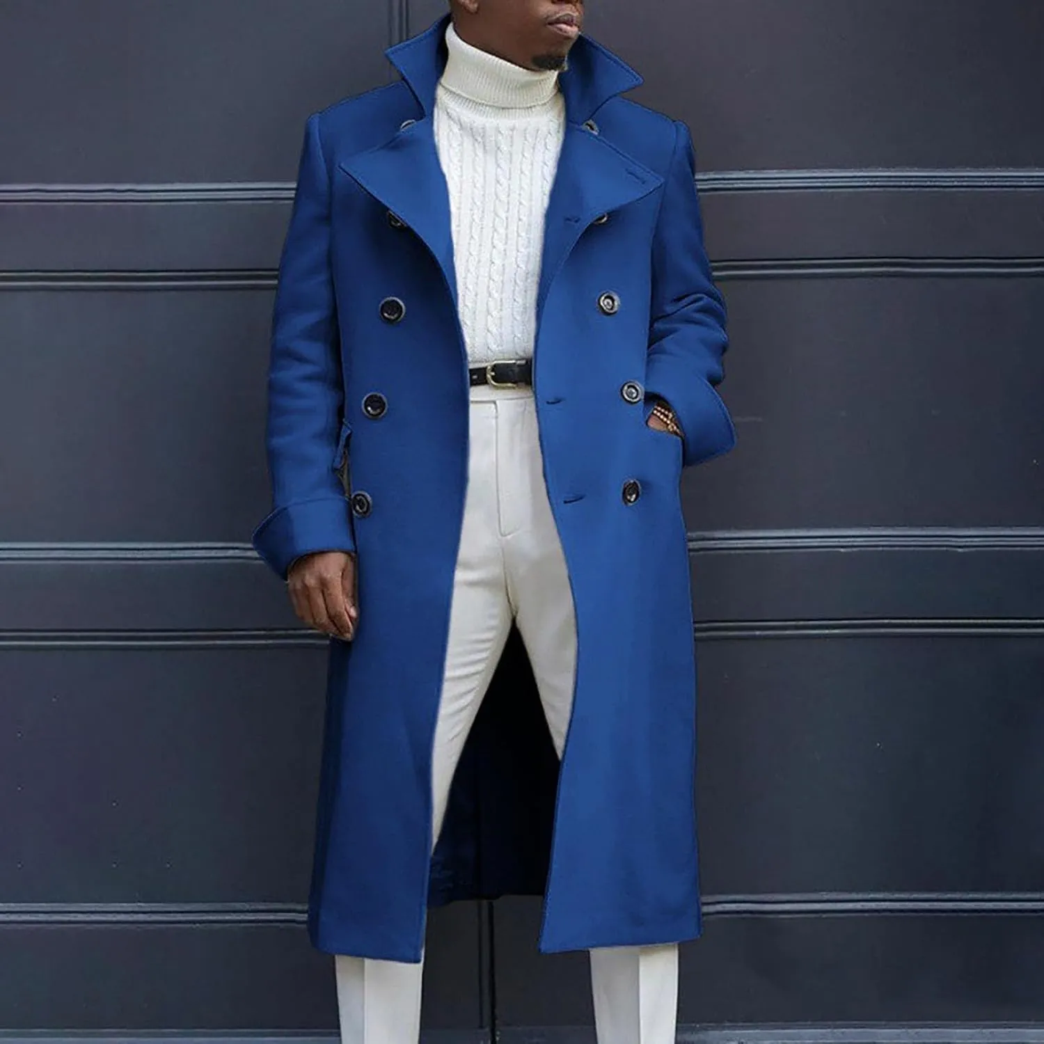 Long Coat Men Coat Autumn British Woolen Double Breasted Extended Coat Men'S Wool Jackets Coats Trench Coat Mens