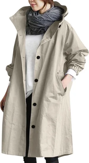 Long Rain Jacket Women Lightweight Waterproof Rain Coats Windbreaker Outdoor Hooded Trench Coat Raincoat with Pockets