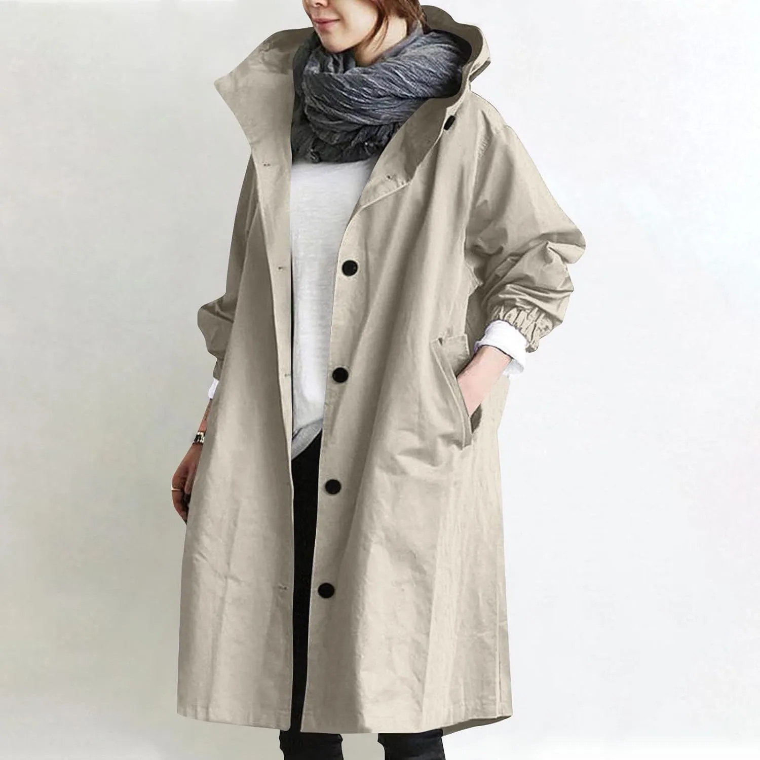 Long Rain Jacket Women Lightweight Waterproof Rain Coats Windbreaker Outdoor Hooded Trench Coat Raincoat with Pockets