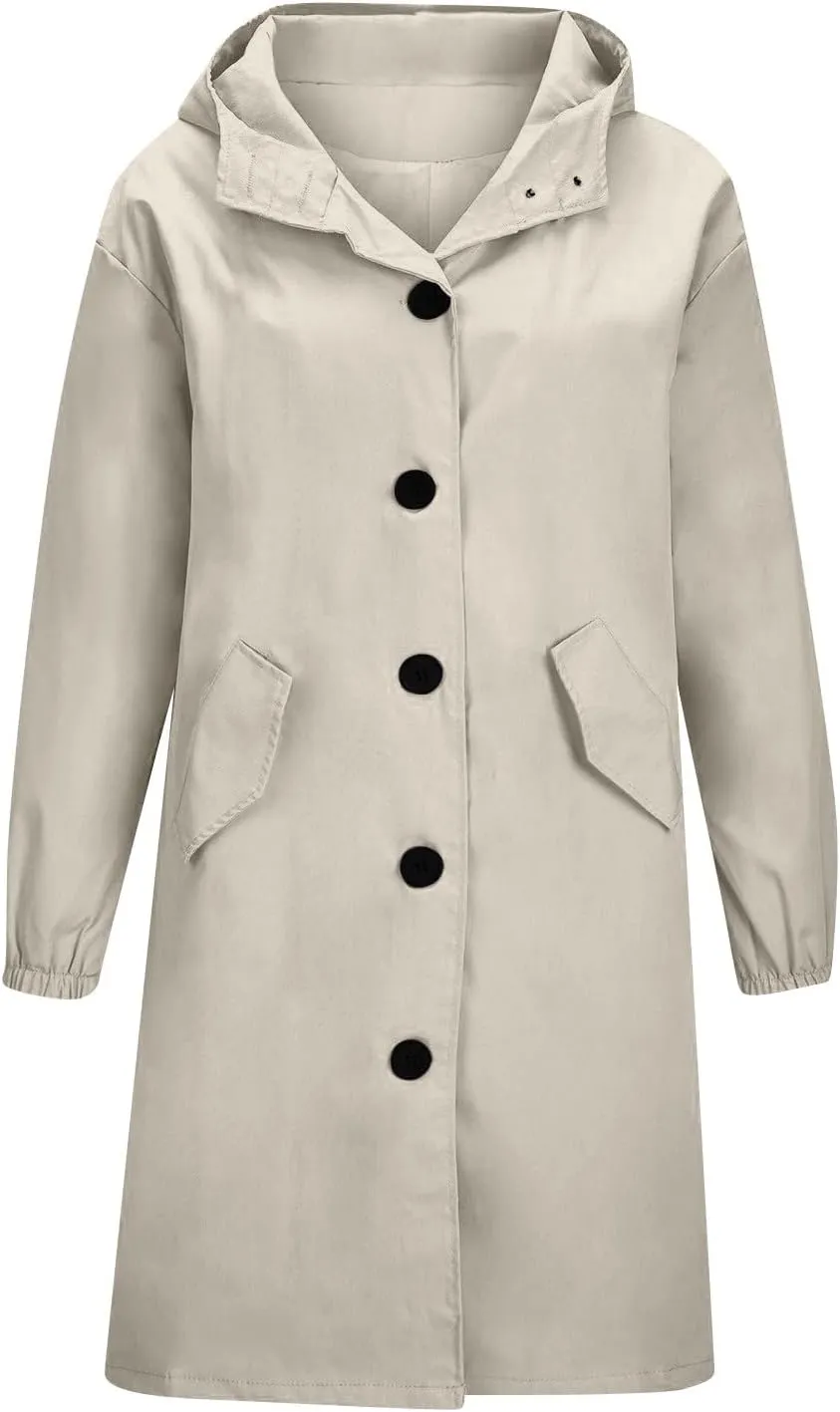 Long Rain Jacket Women Lightweight Waterproof Rain Coats Windbreaker Outdoor Hooded Trench Coat Raincoat with Pockets