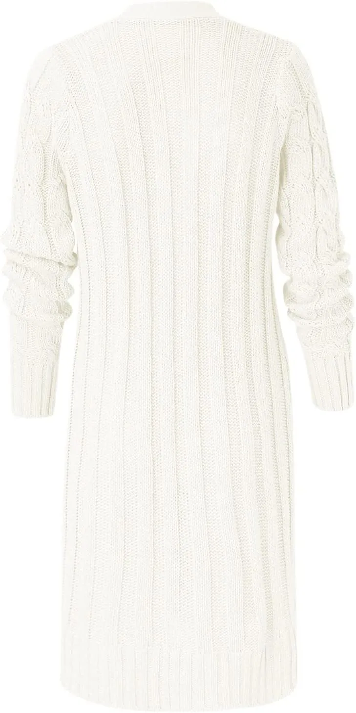 Long Sleeve Cable Knit Long Cardigan for Women 2024 Fall Winter Open Front Button Chunky Sweaters with Pockets