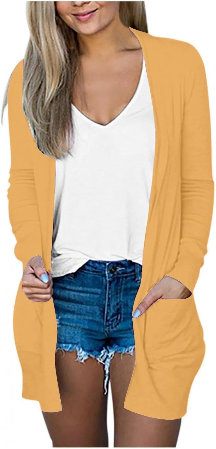 Long Sleeve Cardigan for Women Trendy Open Front Kimono Sweatshrits with Pockets Lightweight Casual Shirts Tops