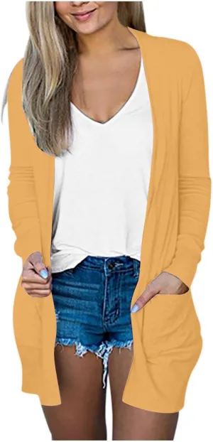 Long Sleeve Cardigan for Women Trendy Open Front Kimono Sweatshrits with Pockets Lightweight Casual Shirts Tops