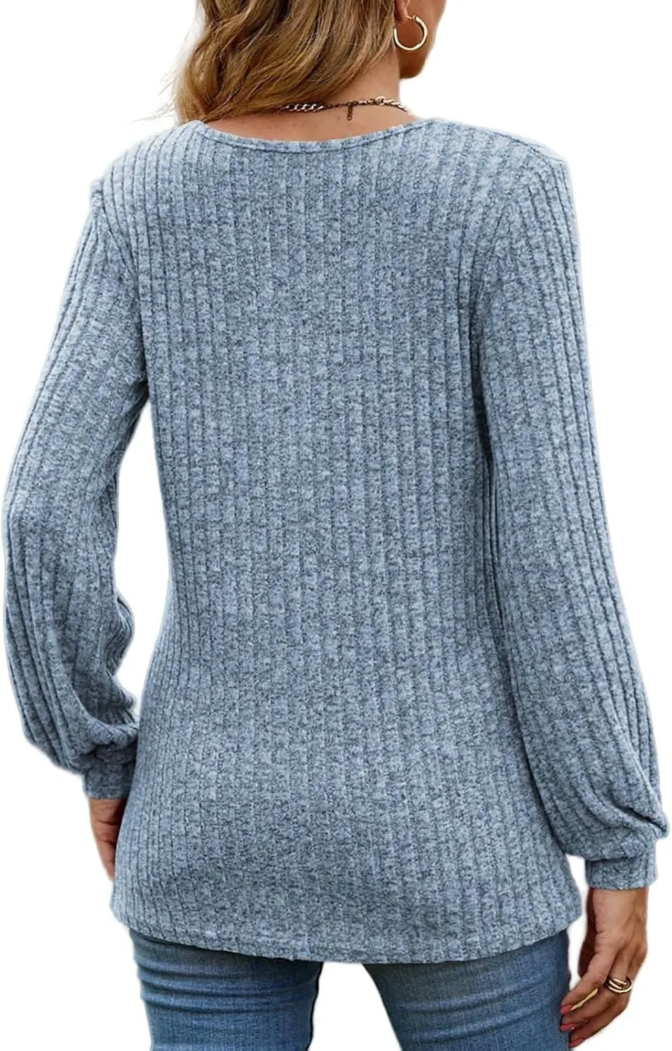 Long Sleeve Henley Knitted Tops for Women 2023 Fall Trendy Sweaters Casual Lightweight Solid Crewneck Tunic Jumpers