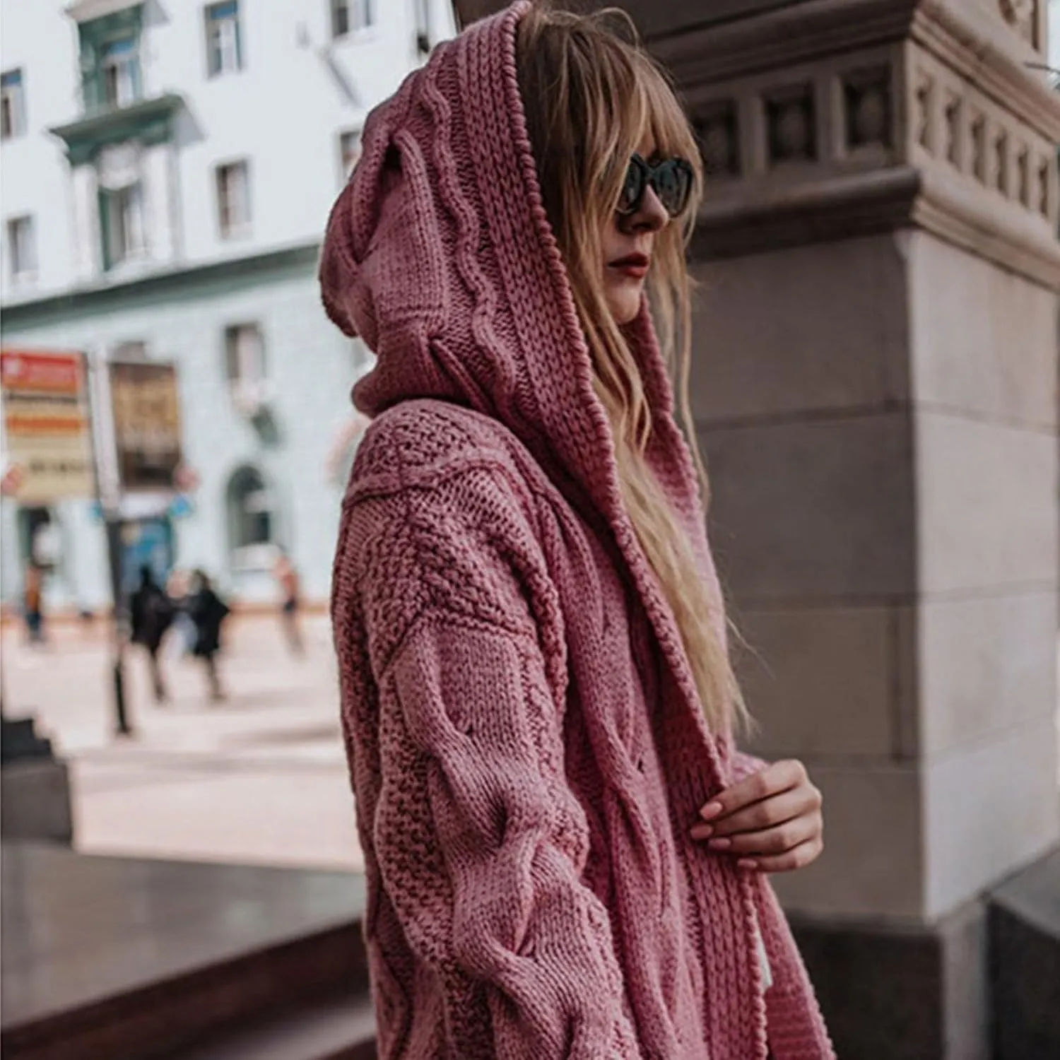 Long Sweaters for Women Cardigan Open Front Long Sleeve Plus Size Chunky Cable Knit Duster Cardigans with Hood