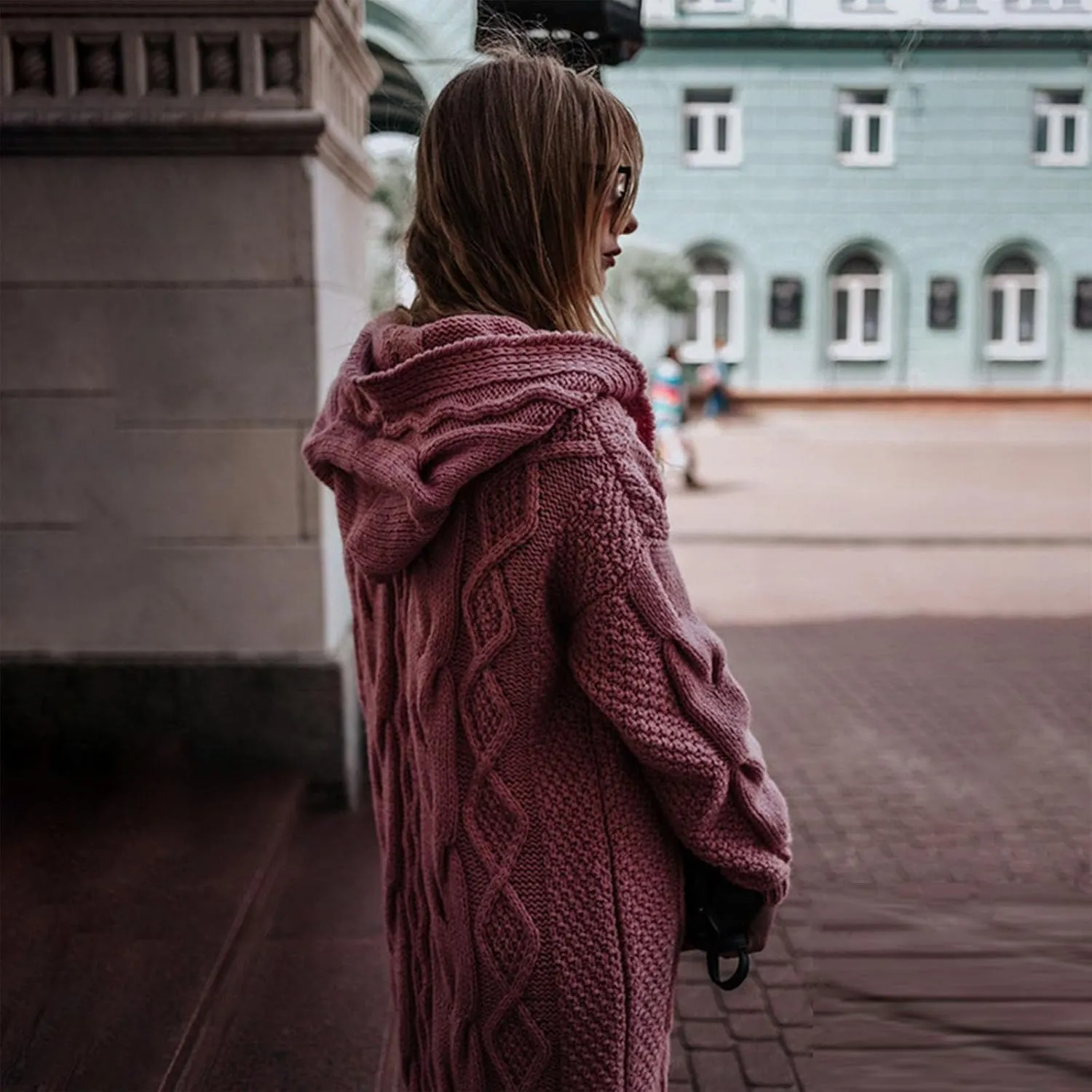 Long Sweaters for Women Cardigan Open Front Long Sleeve Plus Size Chunky Cable Knit Duster Cardigans with Hood