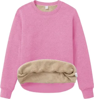 MAGCOMSEN Women's Winter Sweatshirts Sherpa Lined Crewneck Fleece Pullover Warm Casual Heavyweight Long Sleeve Tops