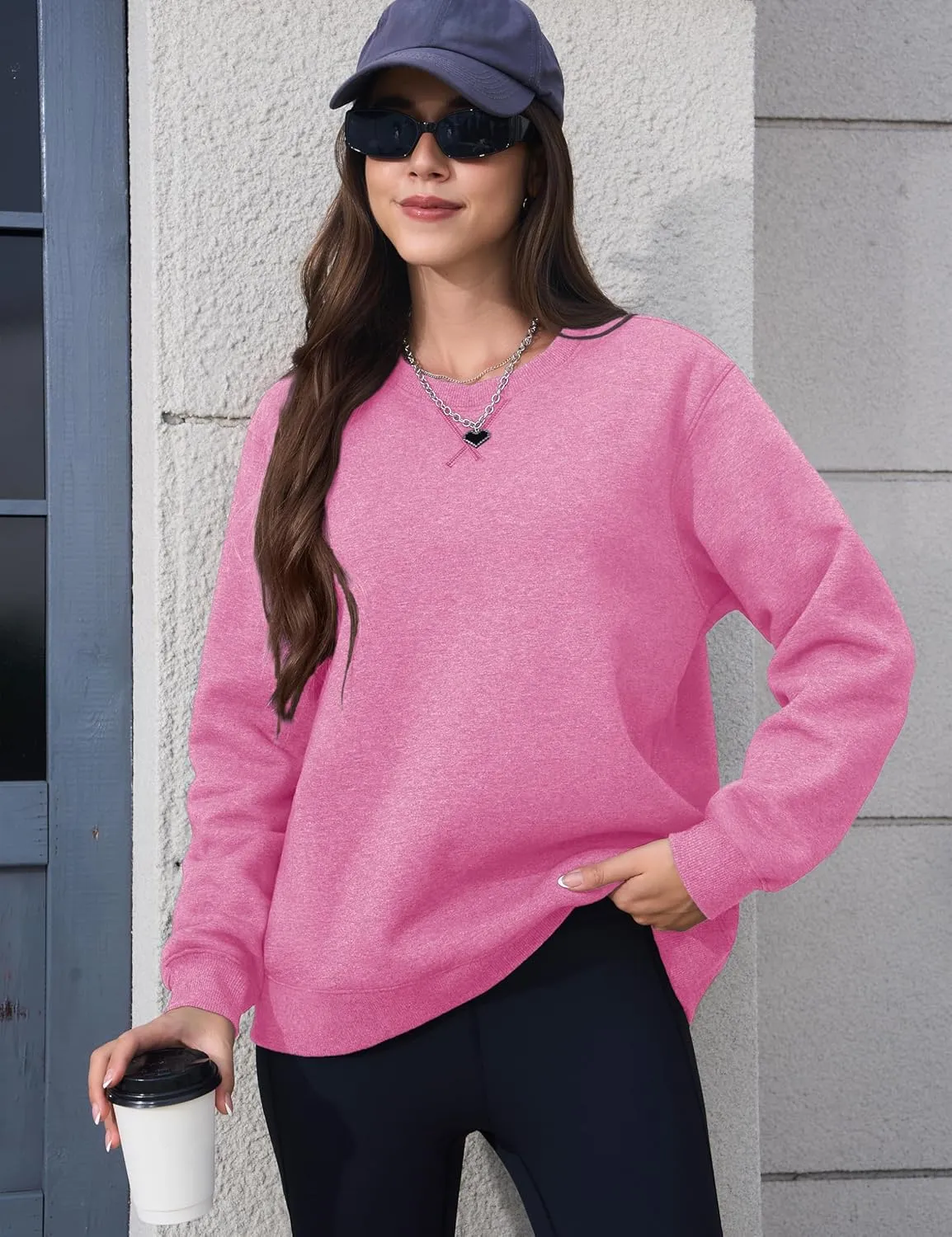 MAGCOMSEN Women's Winter Sweatshirts Sherpa Lined Crewneck Fleece Pullover Warm Casual Heavyweight Long Sleeve Tops