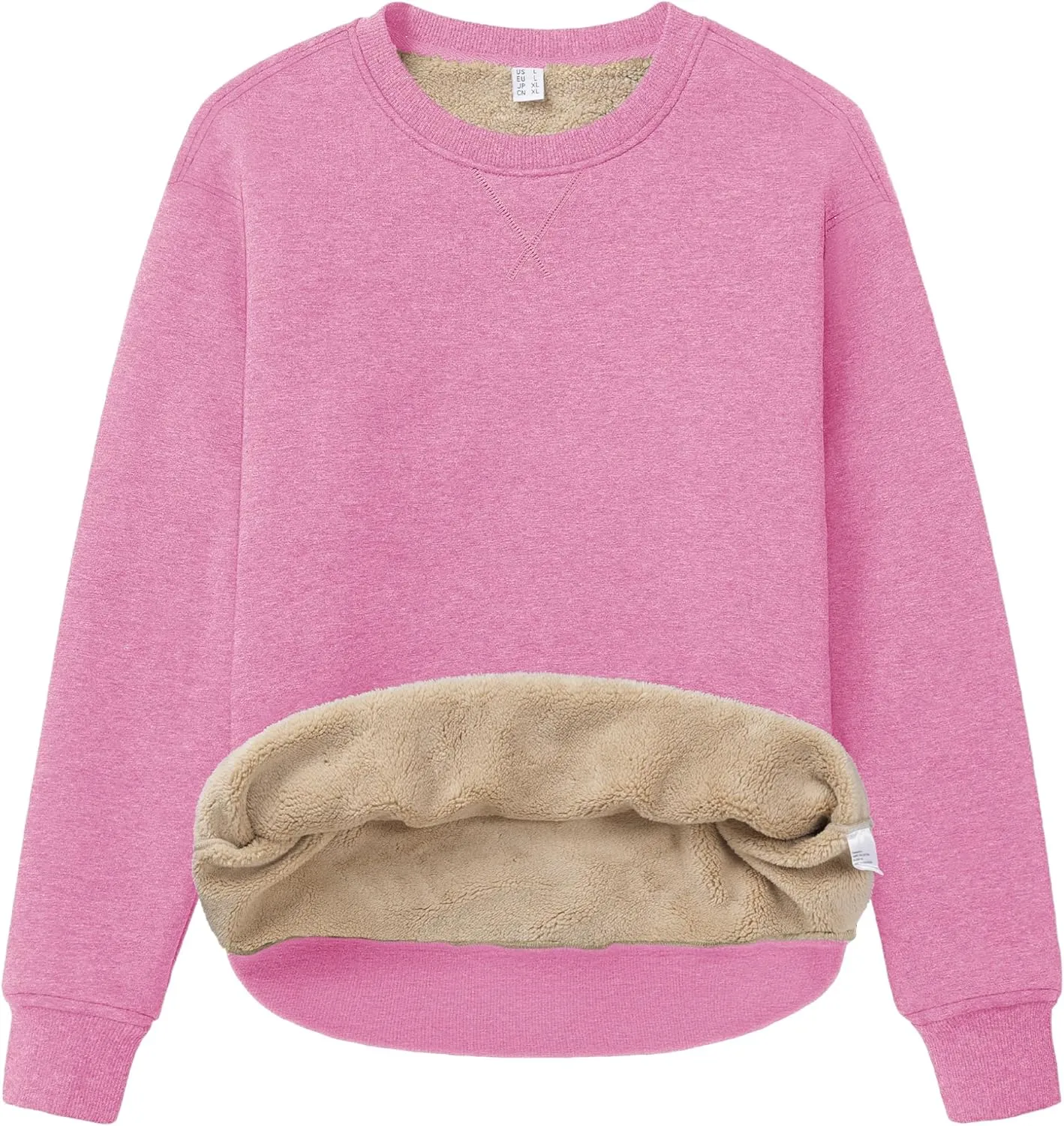 MAGCOMSEN Women's Winter Sweatshirts Sherpa Lined Crewneck Fleece Pullover Warm Casual Heavyweight Long Sleeve Tops