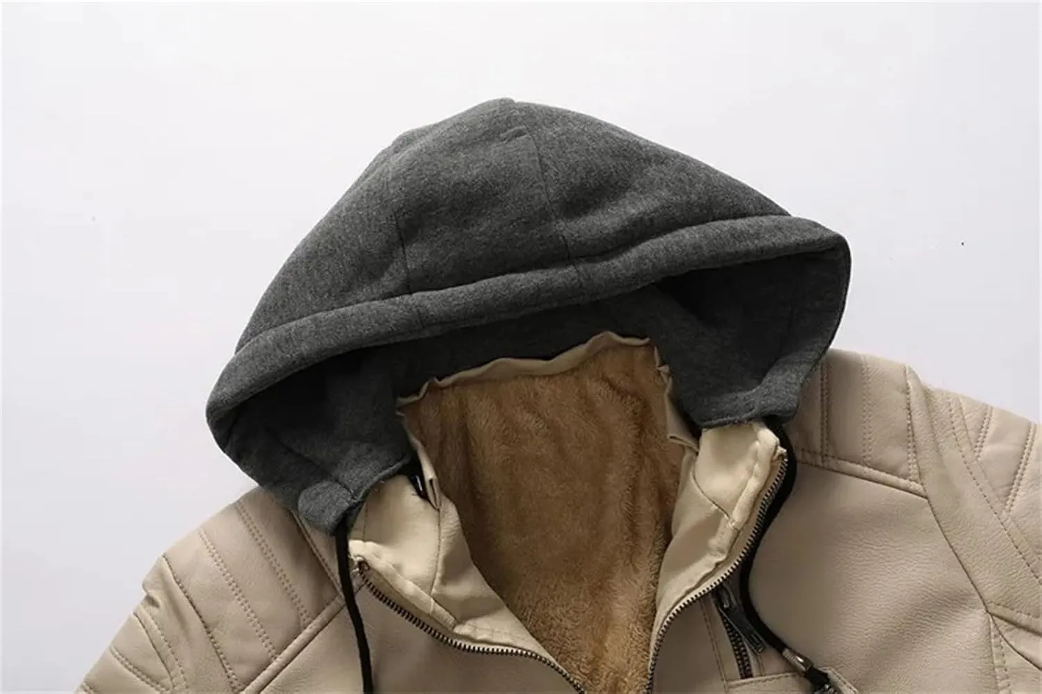 Men Hooded Leather Jackets Vintage Slim Fit Motorcycle PU Leather Coats Men Fleece Warm Leather Coats