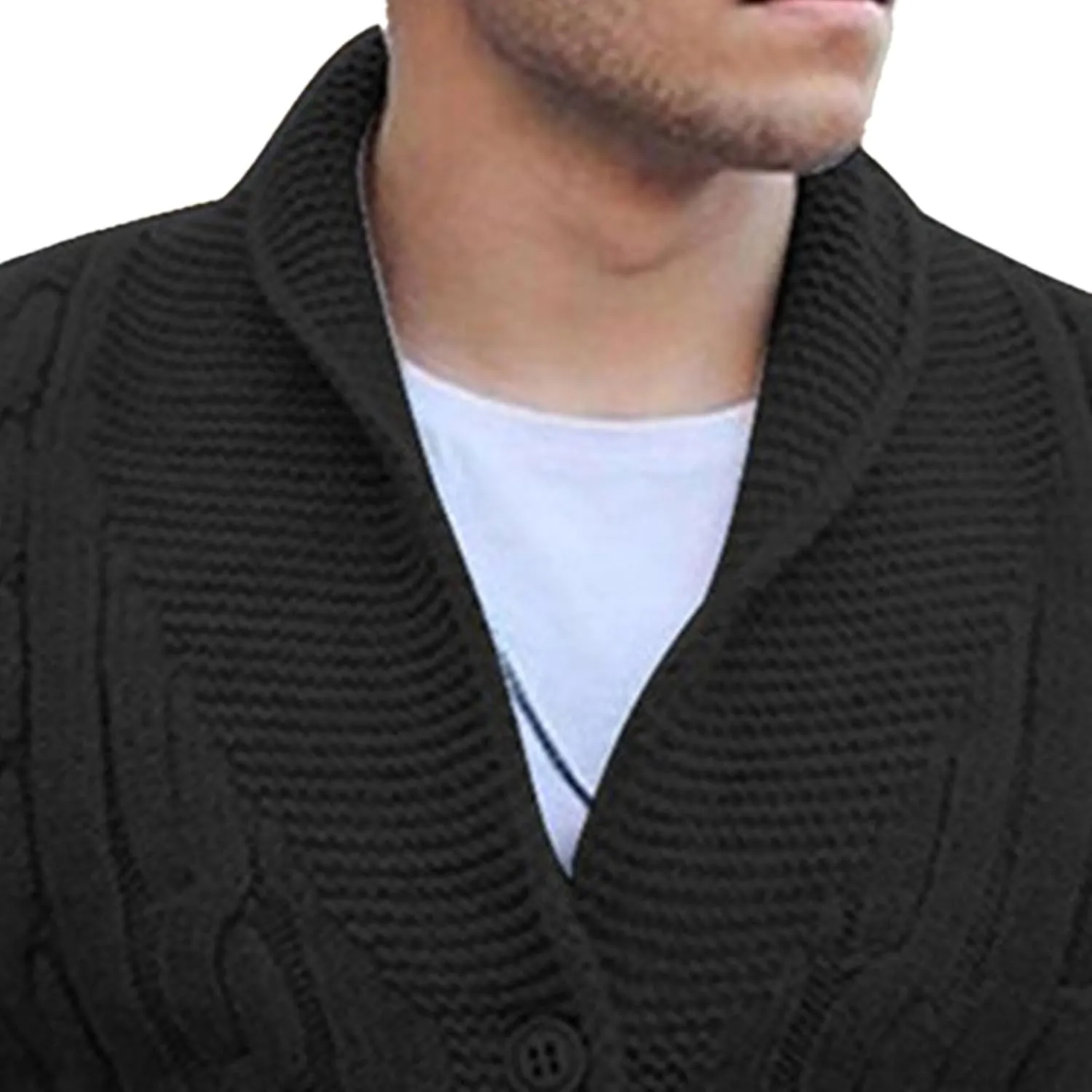 Men V Neck Button-Down Cardigan Casual Shawl Collar Button up Sweaters Cable Knit Ribbed Cardigans Sweater