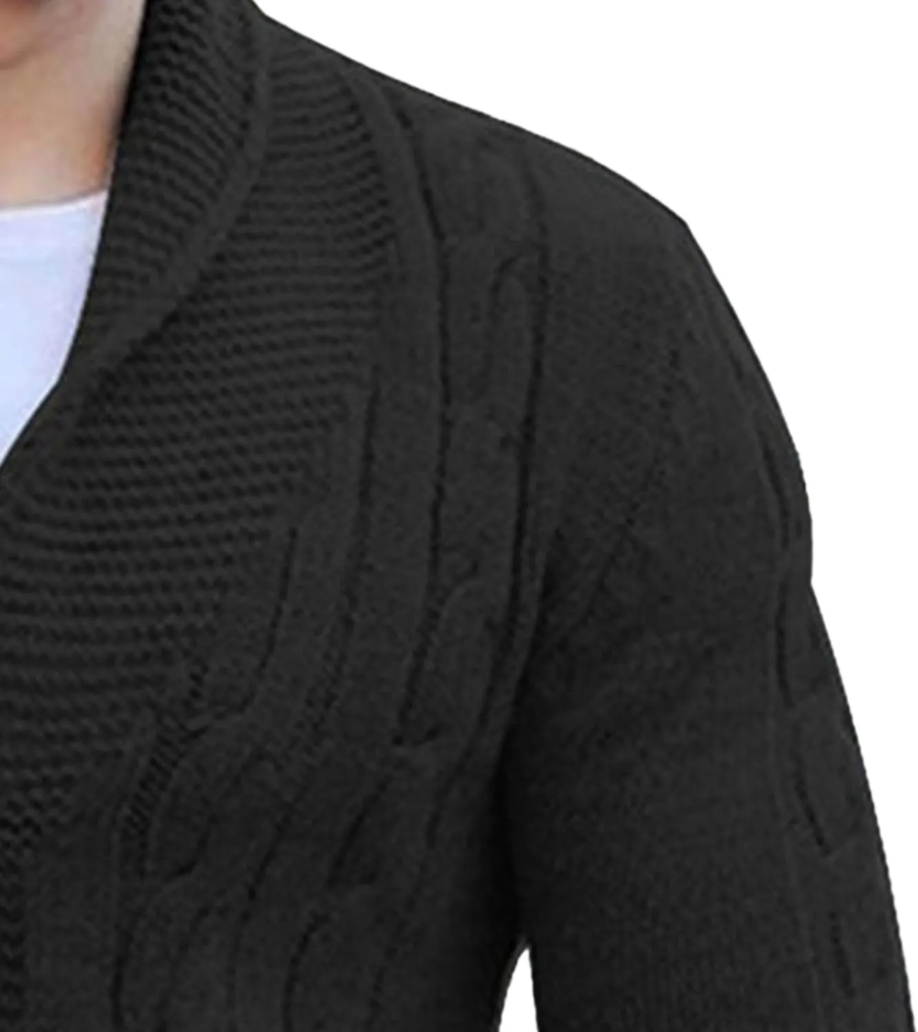 Men V Neck Button-Down Cardigan Casual Shawl Collar Button up Sweaters Cable Knit Ribbed Cardigans Sweater