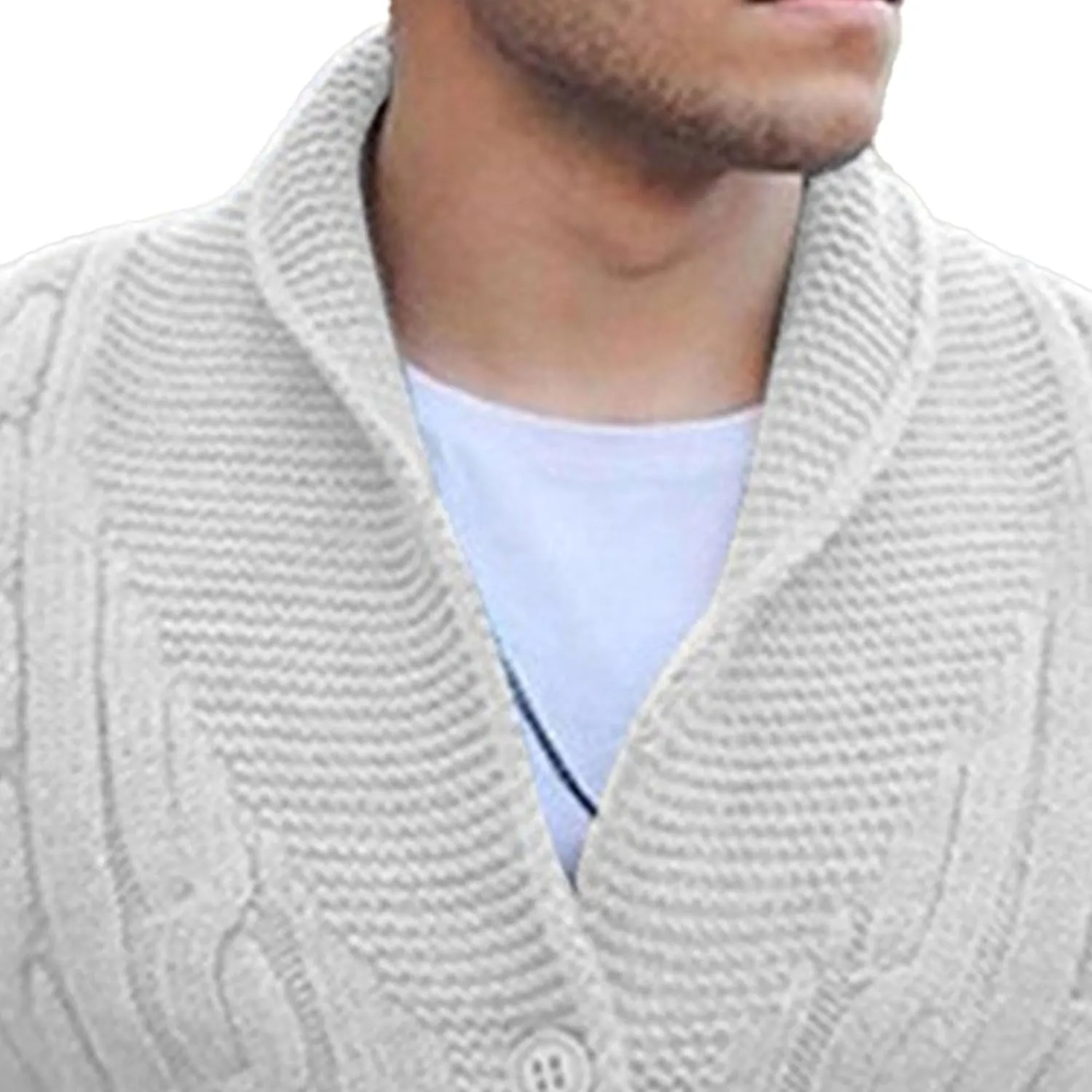 Men V Neck Button-Down Cardigan Casual Shawl Collar Button up Sweaters Cable Knit Ribbed Cardigans Sweater