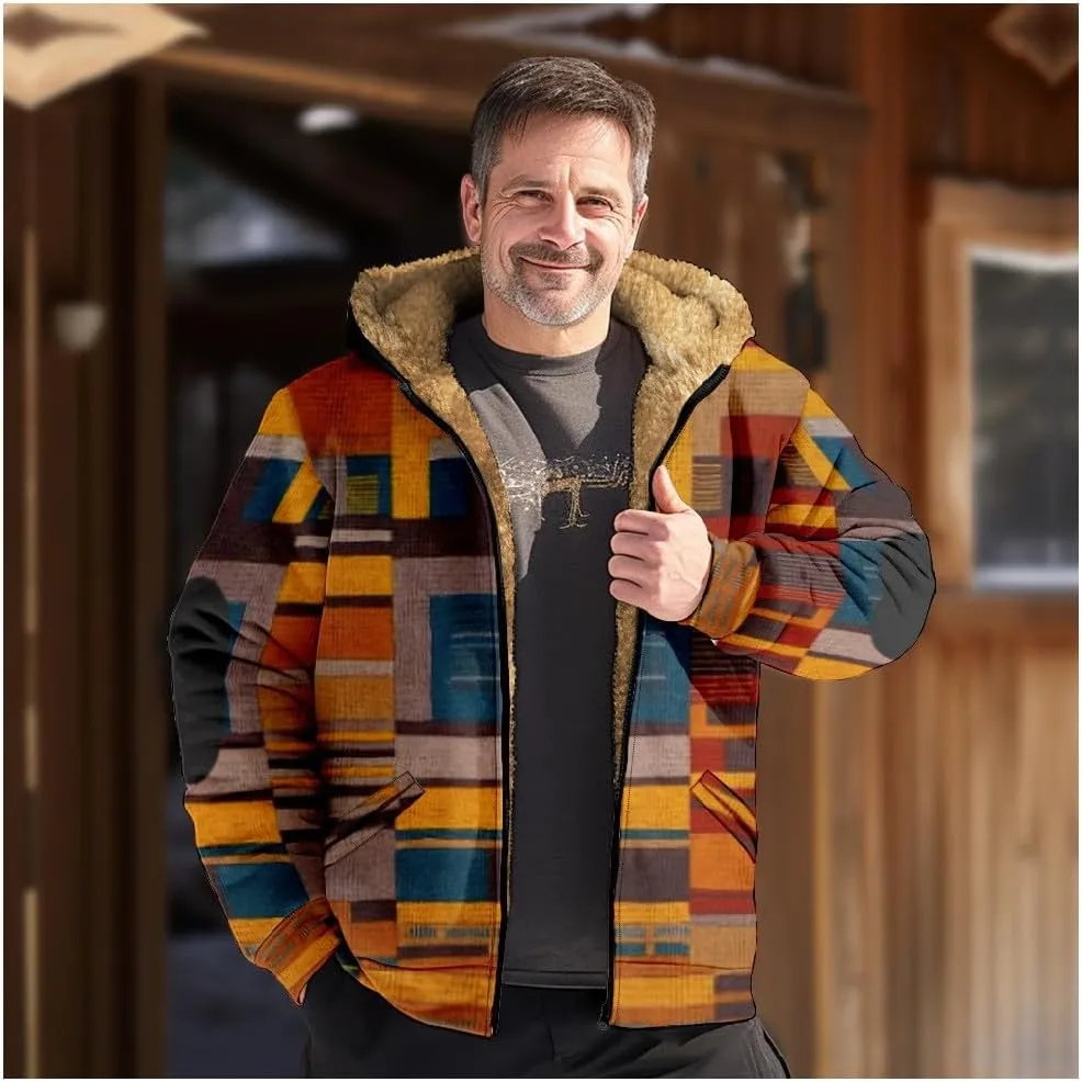 Men Winter Heavyweight Fleece Lined Sherpa Hooded Coats Plus Size Zipper Warm Long Sleeve Jacket for Mens