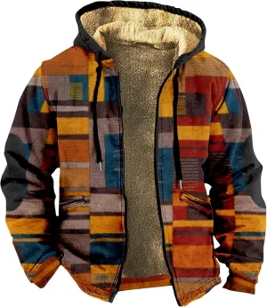 Men Winter Heavyweight Fleece Lined Sherpa Hooded Coats Plus Size Zipper Warm Long Sleeve Jacket for Mens