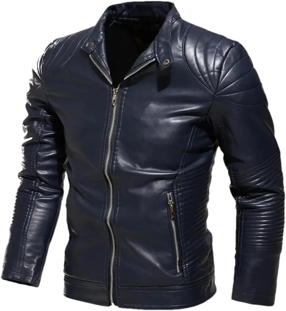 Men Winter Vintage Leather Jacket Casual Biker Windbreaker Fleece Motorcycle Pu Leather Coats