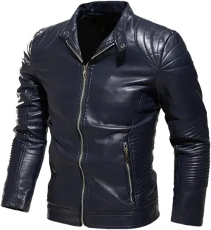 Men Winter Vintage Leather Jacket Casual Biker Windbreaker Fleece Motorcycle Pu Leather Coats