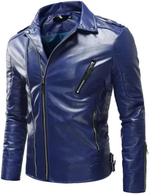 Mens Black Faux Leather Jacket Zip Up Windbreaker Fitted PU Leather Jackets Motorcycle Biker Coat with Pocket
