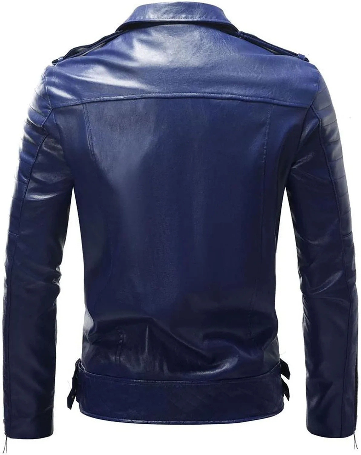 Mens Black Faux Leather Jacket Zip Up Windbreaker Fitted PU Leather Jackets Motorcycle Biker Coat with Pocket