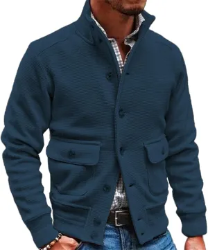 Men's Cardigan Sweater Jacket Casual Chunky Knit Stand Collar Jackets Button Down Long Sleeve Sweaters Fall Winter