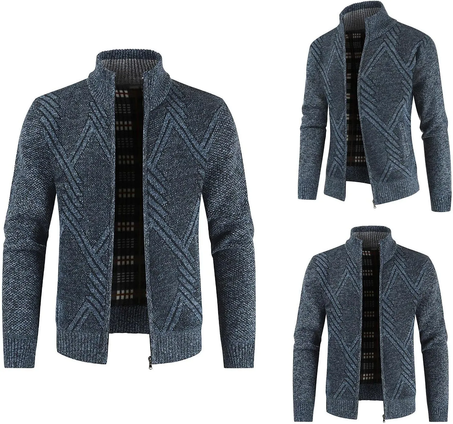 Men's Cardigan Sweaters Casual Slim Fit Full Zip Stand Collar Sweaters Long Sleeve Graphics Knitted Cardigan Coats