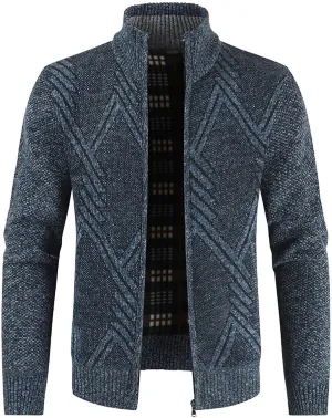 Men's Cardigan Sweaters Casual Slim Fit Full Zip Stand Collar Sweaters Long Sleeve Graphics Knitted Cardigan Coats