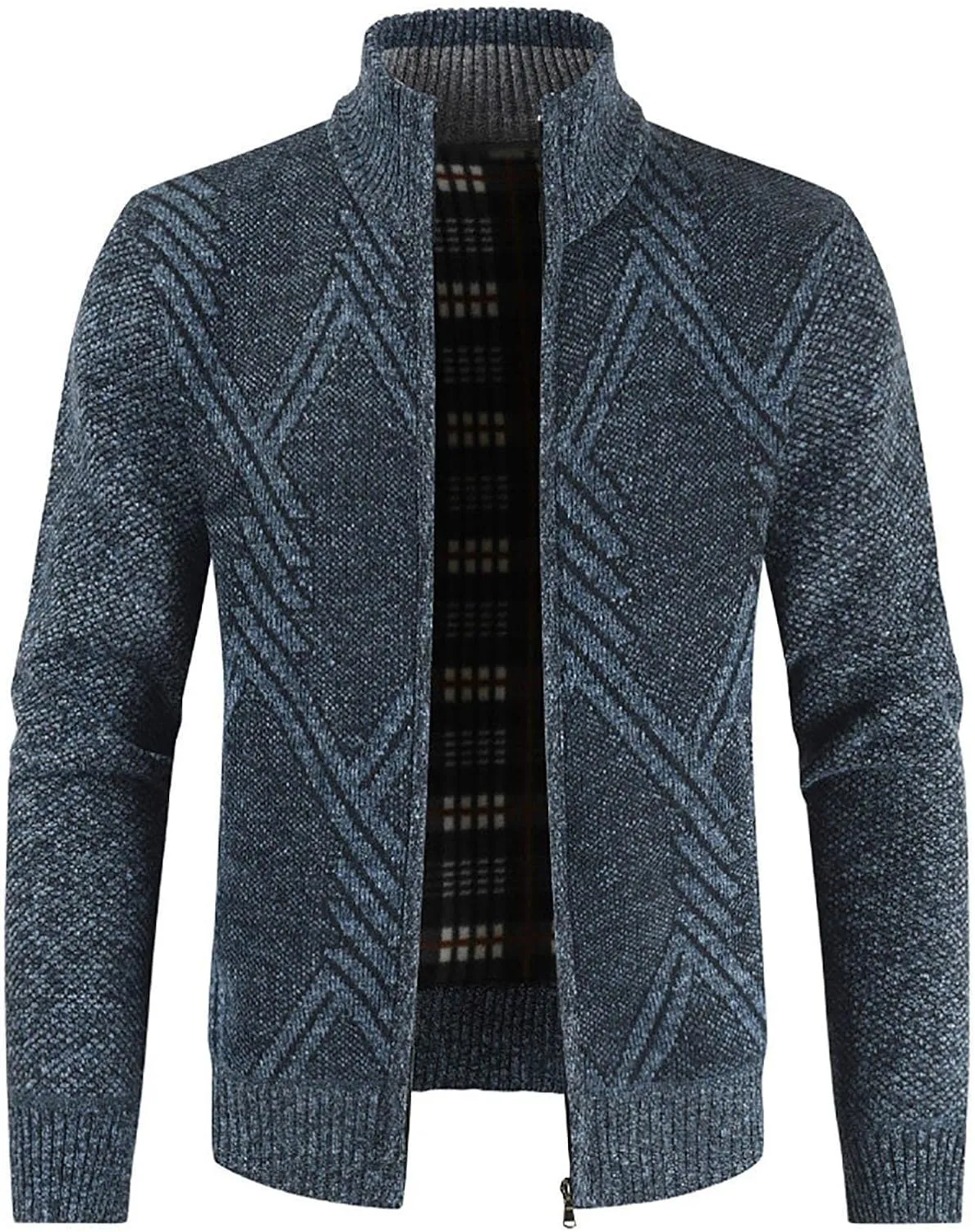 Men's Cardigan Sweaters Casual Slim Fit Full Zip Stand Collar Sweaters Long Sleeve Graphics Knitted Cardigan Coats