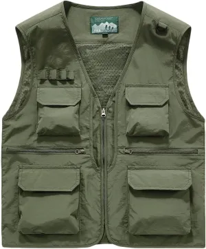 Men's Casual Lightweight Outdoor Vest Fishing Work Utility Safari Travel Photo Cargo Vest Jacket with Multi Pockets