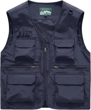 Men's Casual Lightweight Outdoor Vest Fishing Work Utility Safari Travel Photo Cargo Vest Jacket with Multi Pockets