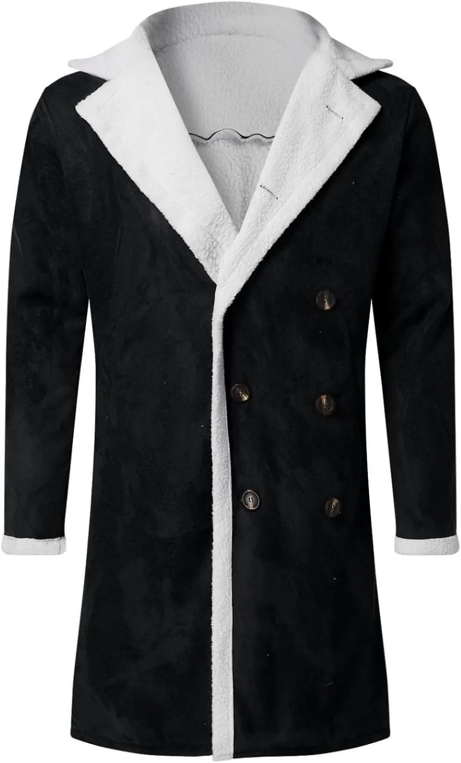 Mens Casual Sherpa Lined Jackets Winter Warm Faux Fur Suede Collar Long Trench Coats Cardigan Heavyweight Jacket