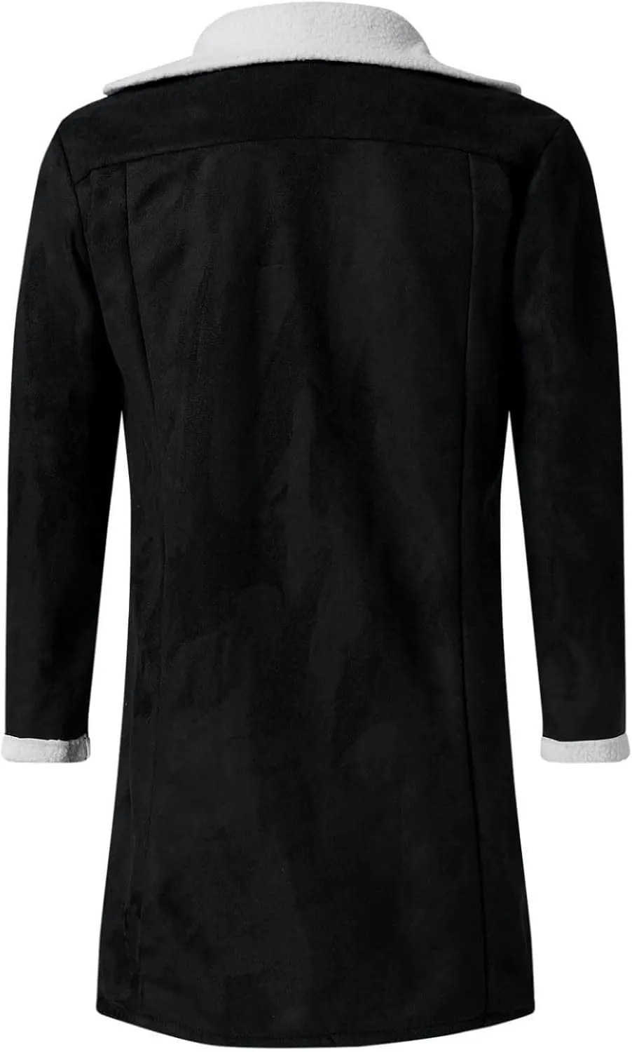 Mens Casual Sherpa Lined Jackets Winter Warm Faux Fur Suede Collar Long Trench Coats Cardigan Heavyweight Jacket