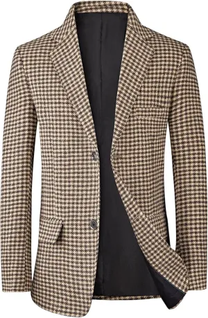Men's Checkered Plaid Blazer Jacket Slim Fit Casual Suit Coat with Dual Front Pockets