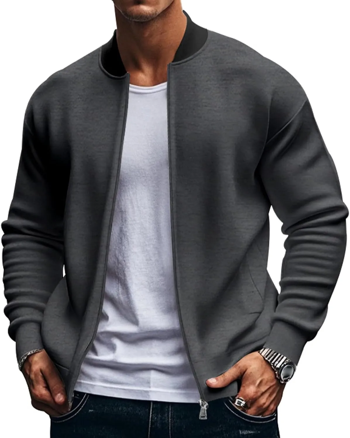Men's Classic Bomber Jacket Lightweight Spring Fall Light Jacket Casual Windbreaker with Pockets for Men