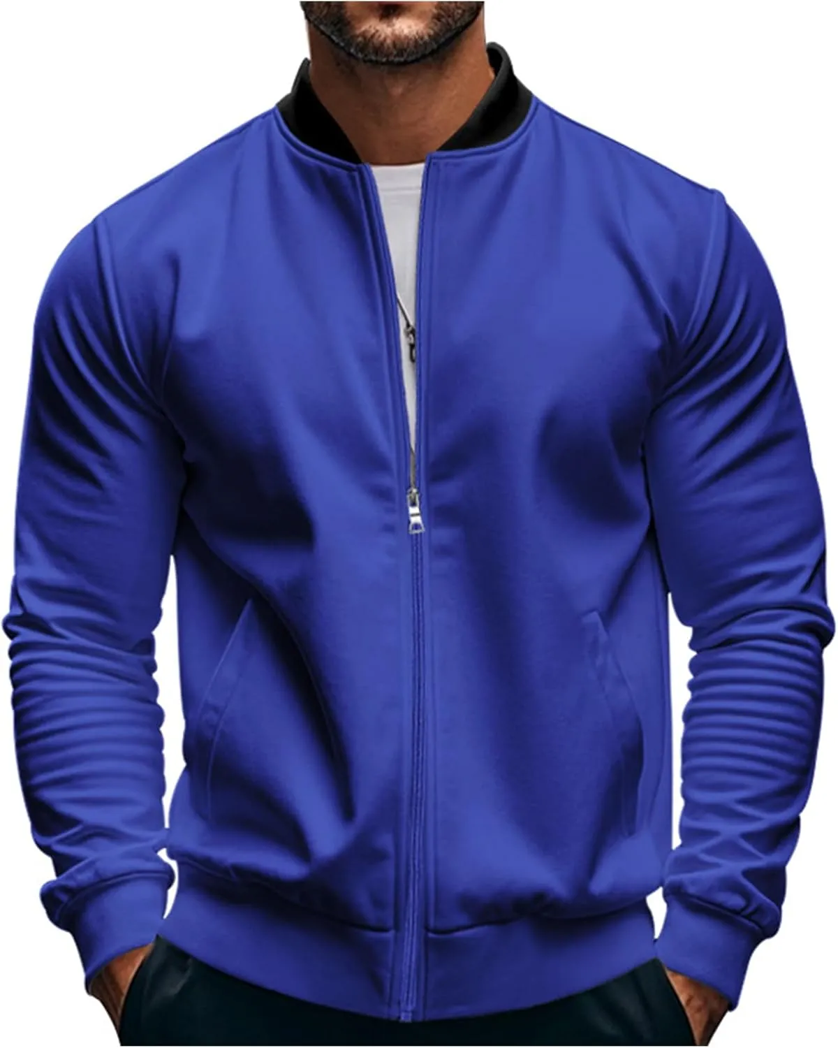 Men's Classic Bomber Jacket Lightweight Spring Fall Light Jacket Casual Windbreaker with Pockets for Men