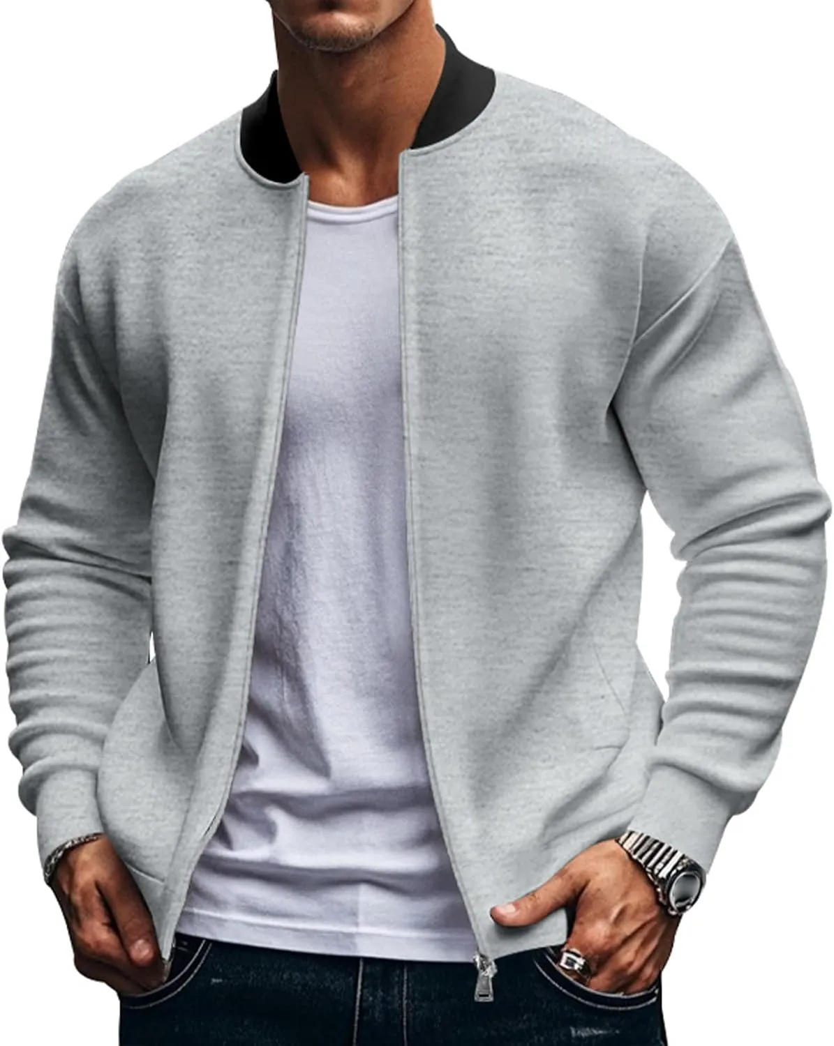 Men's Classic Bomber Jacket Lightweight Spring Fall Light Jacket Casual Windbreaker with Pockets for Men